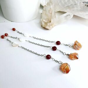 Dowsing Pendulum, Carnelian Garnet Crescent Moon Aura Quartz, Divination 6" 1 PC
